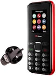 TTfone TT150 Unlocked Basic Mobile Phone UK Sim Free with Bluetooth, Long Battery Life, Dual Sim with camera and games, easy to use, durable and light weight pay as you go (Red, with Mains Charger)