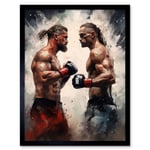 Cage Fight Oil Paint Artwork Combat Mixed Martial Arts Boxing Wrestling Art Print Framed Poster Wall Decor 12x16 inch