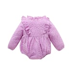 HINK Baby Romper Set,Newborn Infant Baby Girls Solid Lace Ruffled Long Sleeve Bodysuit Romper Clothes 3-6 Months Purple Girls Romper & Jumpsuit For Baby Valentine'S Day Easter Gift