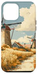 iPhone 12 Pro Max Wheat Fields With Windmills Landscape Vintage Graphic Case