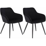 Woltu - Lot de 2 Chaises de salle à manger avec accoudoirs Chaise de cuisine, Chaise de salon en Velours, Pieds en métal, Noir