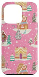 iPhone 13 Pro Preppy Pink Christmas Gingerbread House and Xmas Tree Winter Case