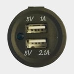 USB-uttag, infällt, svart, 12 V / 24 V, 1 + 2.1 A, USB-A