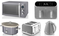 SWAN Retro Grey Kettle Toaster Microwave Air Fryer & Slow Cooker Matching Set