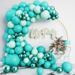 Teal Ballongbågsgirlang Kit-Macaron Teal Ballong Latex Metallic Grön Ballong 132st För Babyshower, Kön Avslöja Barnkalas (FMY)