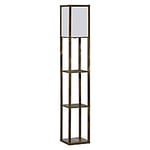 HOMCOM 4-Tier Floor Lamp Standing Lamp with Storage Shelf for Home Office Dorm Brown