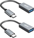 Adaptateur USB C vers USB 3.0 Pack de 2, Type-C vers USB[Coque en Aluminium et câble en Nylon], Compatible avec MacBook 2019/2018/2017, Samsung Galaxy Galaxy S8/S8+/S9