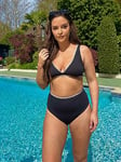 In The Style Jac Jossa Stitch Trim High Waisted Bikini Bottoms - Black, Black, Size 10, Women