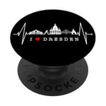 Skyline de Dresde Heartbeat Coeur Allemand I Love Dresden PopSockets PopGrip Adhésif