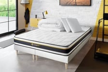 Pack sommier tapissier matelas  Mousse avec couette et oreillers