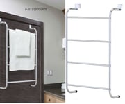 Over the Door 4 Tier Towel Rail Hanger Holder Clothes Airer Chrome Plated Metal*