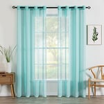 MIULEE 2 Panneaux Rideaux Voilages à Oeillets en Effet Lin Voilage Fenêtre Transparent Rideau Salon Moderne Voilage Décoration Cuisine Chambre Balcon Turquoise 140x215 cm