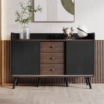 Buffet 117.5x40x80cm, avec 3 tiroirs et 2portes, veinage exquis avec étagères de rangement pour chambre à coucher - Noir