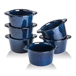 Creme Brulee Ramekins Ceramic Bowls - VICRAYS Mini Custard Cups 6 oz oven Safe Bowls Souffle Dishes for Baking Individual Casserole Dipping Sauce Pioneer Woman Bakeware Set of 6, Blue