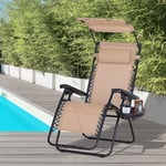 Steel Frame Zero Gravity Outdoor Chair with Canopy - Beige, 90cm x 67cm x 110cm