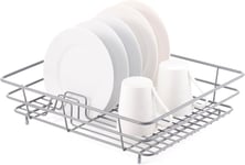 Metal Dish Drainer Wire Coated Grey Large Plates Rack Non-Slip Bowl Dish Holder