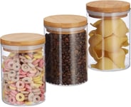 Relaxdays Glass Storage Jars, Set Of 3, Pasta, Coffee, Tea Or Biscuit Jar , 600