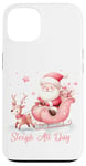 Coque pour iPhone 13 Père Noël rose clair traîneau neige renne neige hiver