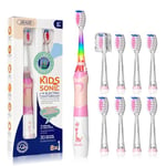 Seago Kids Electric Toothbrush, Childrens Electric Toothbrush, Toddler Electric Toothbrush with 8 Brush Heads, Rainbow LED Light for Junior Boys and Girls Ages 3+, SG-977(Pink)