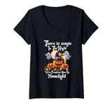 Womens Magic In The Night Pumpkins Glow-Moonlight Halloween Ghost V-Neck T-Shirt