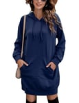 Migcaput Robe Sweat De Noel Femme Sweat Long à Capuche Hiver Sweat à Capuche Long Robe Pull avec Poche Robes Impression NoëL Pull Over Casual Robe Sweat