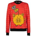 DOLCE & GABBANA RUNWAY Diamond Drops Crystals Pig Money Box Sweater Red 09195