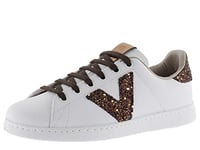 Victoria Basket Basse Tenis Effet Cuir & Pièces Pailletées & Lacets en Contraste 1125244 pour Femme Bronce 38