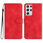 Compatible Avec L'étui Samsung Galaxy S21 Ultra Couverture D'aimant Intégré Portefeuille Premium Pu - Rouge