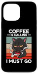 Coque pour iPhone 13 Pro Max Vintage Angry Cat Coffee appelle I Must Go Coffee Lover