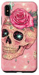 Coque pour iPhone XS Max Mignon rose rose et crâne avec étoiles crânes roses