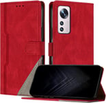 Étui Pour Xiaomi Mi 12 / 12x, Housse En Cuir Pu Avec [Protection Antichoc Tpu] [Fonction Support] [Porte-Cartes ] Antichoc Magnétique Coque Pour Mi 12 - Rouge