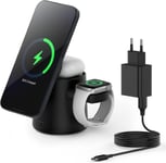 Pour Iphone Apple Watch Airpods Chargeur Induction 3 En 1 Magsafe Station De Charge Sans Fil Magnétique Portables Support Chargeur Pour Iphone 16/15/14/13/12, Airpods, Apple Watch