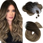 Moresoo Extension Cheveux Naturel a Froid Balayage Extension Cheveux a Froid Brun Foncé à Brun Doré avec Blond Doré Extension a Froid Naturel 1g/s 50g/Pack 14 Pouces #4/10/16