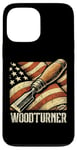 Coque pour iPhone 13 Pro Max Tour de tournage à bois drapeau américain USA