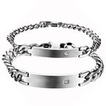 JewelryWe Bijoux Bracelet Homme Femme Appariement IP Simple Polissage Saint-Valentin Anniversaire Acier Inoxydable Fantaisie Argent Longueur 21cm & 20cm 2 Pcs avec Sac Cadeau … (Couple sans gravure)