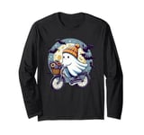 Ghost Riding Bicycle Halloween Cute Ghoul Spirit Bats Moon Long Sleeve T-Shirt