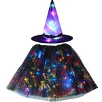 Women Kids Girl Luminous LED Glow Lights Elf Witch Hat Star Skirt Spider Web Wiz