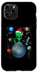 Coque pour iPhone 11 Pro Christmas Alien Santa Peace Hand In Space Santa Hat Xmas