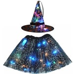 Women Kids Girl Luminous LED Glow Lights Elf Witch Hat Star Skirt Spider Web Wiz