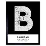 Baghdad Iraq City Map Modern Typography Stylish Letter Framed Word Wall Art Print Poster for Home Décor