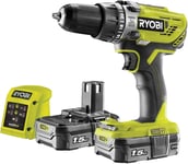 Ryobi R18PD3-215GZ 18 V ONE+ Cordless Combi Drill Starter Kit (2 X 1.5 Ah), Hype