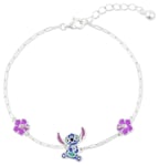 Disney Sterling Silver Stitch and Pink Flower Charm Bracelet