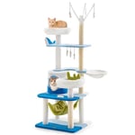 COSTWAY Arbre à Chat en Style Océanne, Arbre a Chat XXL à 5 Étages, Poteaux à Griffer en Sisal, 4 Plateformes, Condo, Hamac, Panier, Jouets Suspendus, Centre d'Activité pour Chat (165 CM)