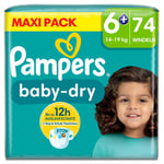 Pampers Baby-Dry bleier, størrelse 6+, 14-19 kg, maxipakke (1 x 74 bleier)