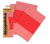 Décopatch C484O - Une pochette de 3 feuilles de papier imprimé 30x40 cm, Vichy, pois, rayé Rouge