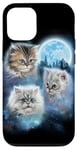 Coque pour iPhone 12/12 Pro Trois chats mignons engloutis dans les nuages de galaxie sous la lune glacée