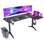 Bureau d'Angle Gaming led Informatique - 16210077cm Table Gamer rgb en Forme l d'Ordinateur avec Porte Casque - Modèle Droite