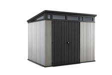 Keter Artisan Outdoor Pent Double Door Garden Storage Shed 9 x 7ft Grey Duotech+ Wood look and feel, Fade Free, All Weather Resistant, Safe and Secure, Zero Maintenance