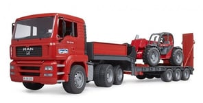 BRUDER, MAN TGA 6x4 avec porte engins et Télescopique MANITOU MLT 633, échell...