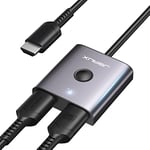 JSAUX Switch HDMI 4K@60Hz avec Câble 0.4M 【Coquille en Aluminium, Nylon Tressé】 Bidirectionnel Commutateur HDMI 2 Entrées 1 Sortie (Un écran à la Fois) Multiprise Compatible avec PS5 PS4 PC